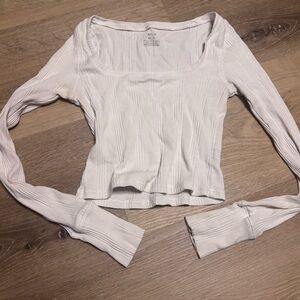 Aerie White Ribbed Long Sleeve cropped Top size XS